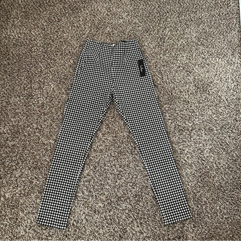NWT Lulus Plaid Reputation Black and White Gingham High-Waisted Pants | Size: S